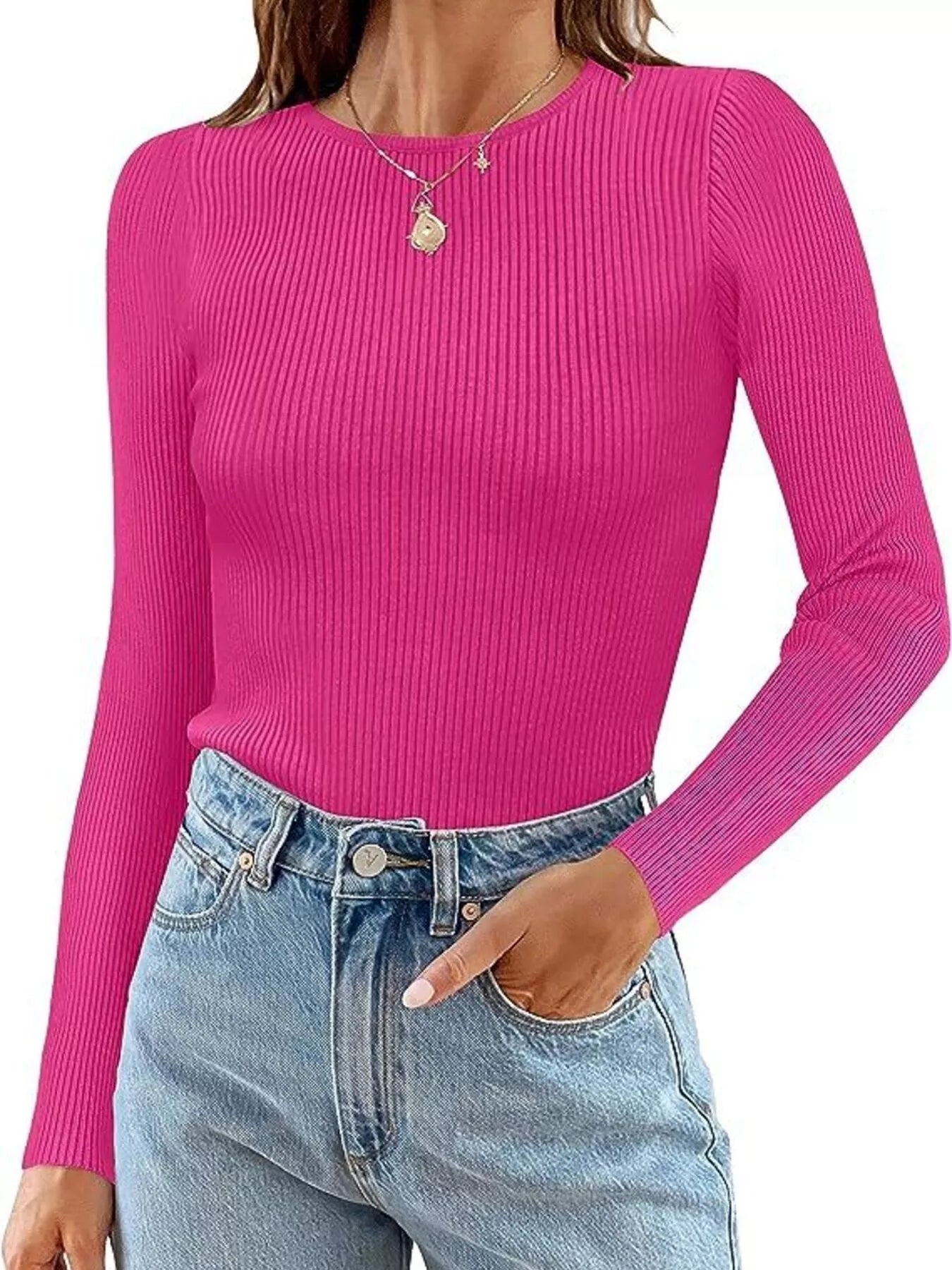 Ribbed Knit Slim Fit Long Sleeve T-Shirt