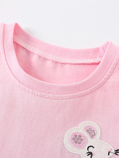 Children's Mouse Applique Ruffle Sleeve T-Shirt