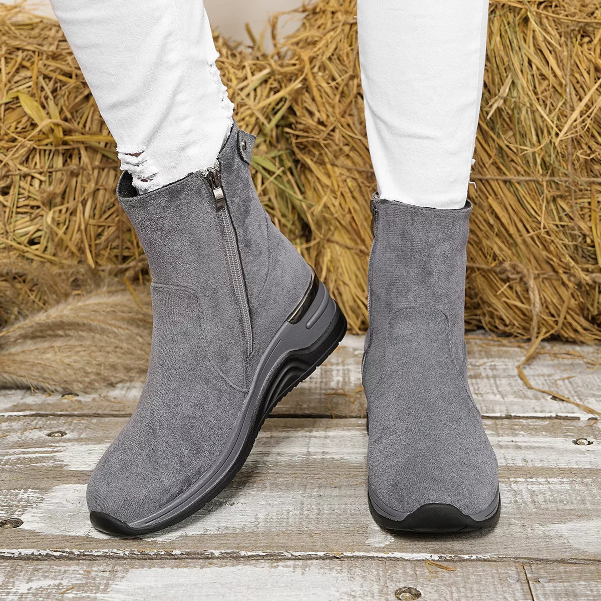 Suede Ankle Boots with Wedge Heel