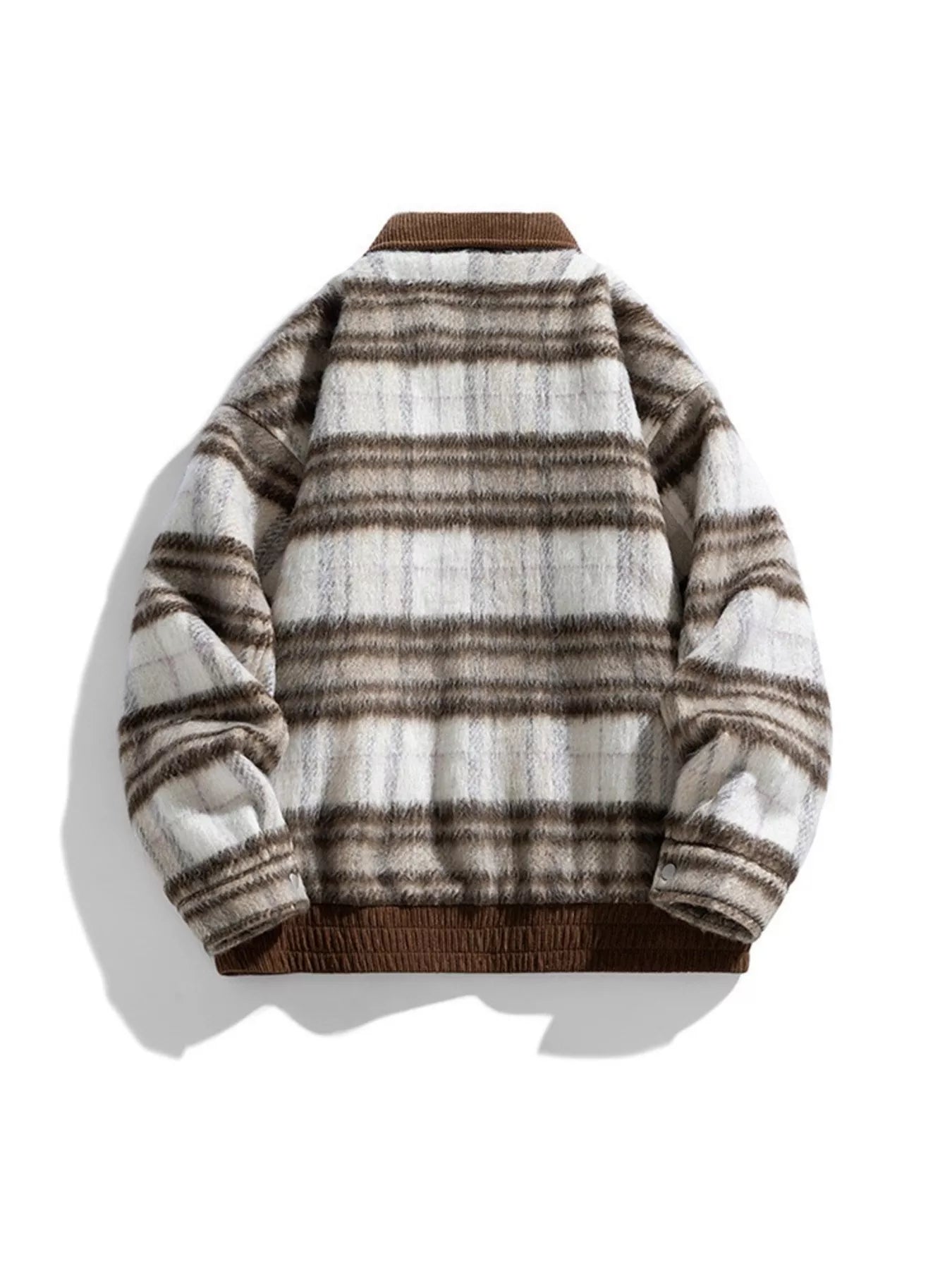 Men's Plus Size Vintage Plaid Corduroy Collar Zip-Up Jacket