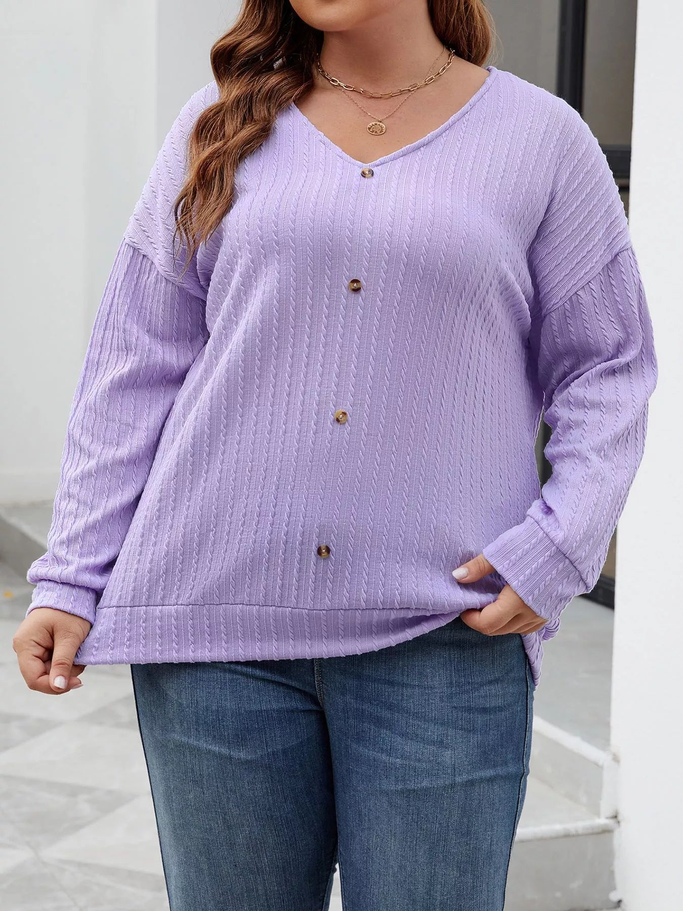 Plus Size V-Neck Dropped Shoulder Blouse