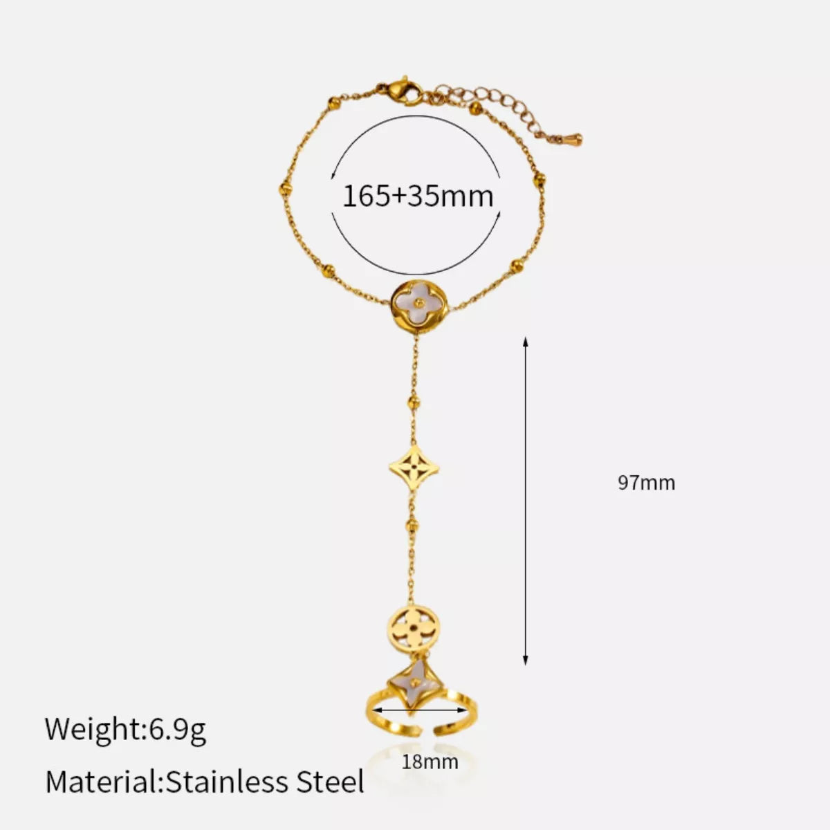 18K Gold-Plated Clover Charm Hand Chain Bracelet