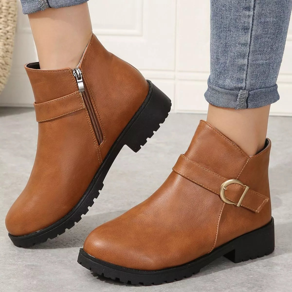 Round Toe Block Heels Boots