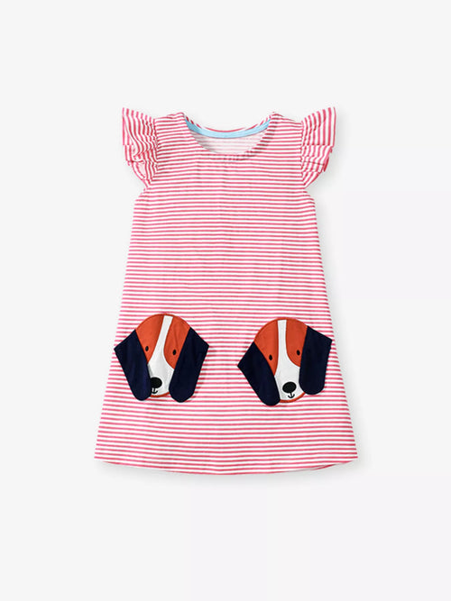 Children's Dog Striped Ruffled Dress