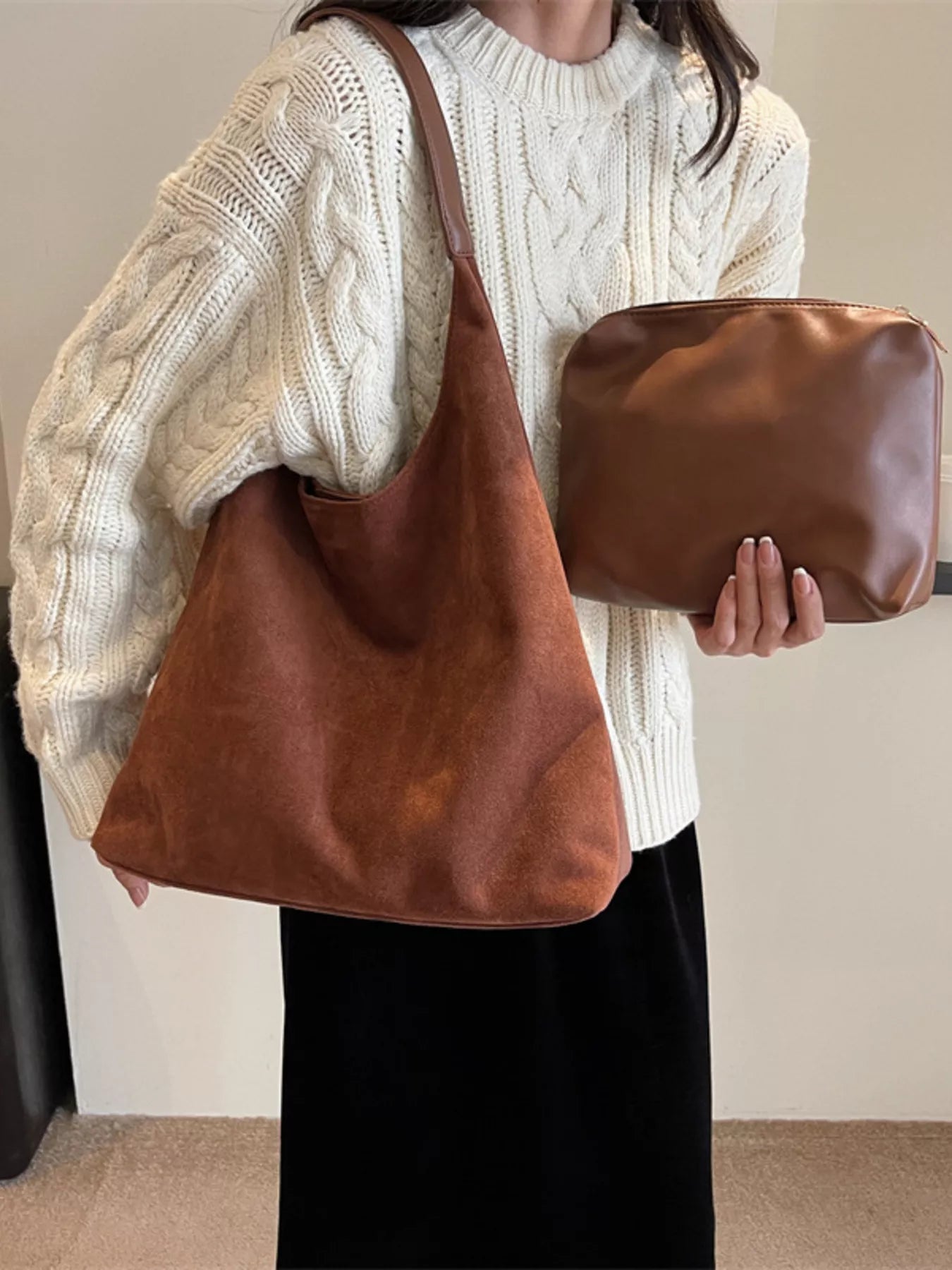 Solid Color Casual Suede Handbag