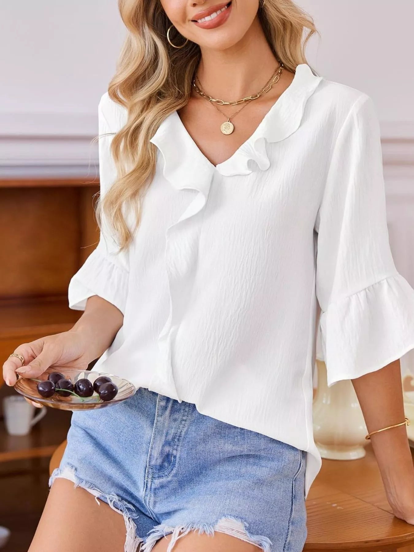 Ruffled Flounce Sleeve Blouse
