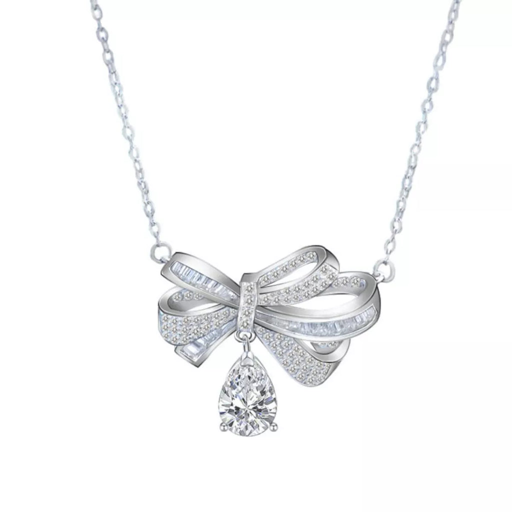 2 Carat Moissanite 925 Sterling Silver Bowknot Necklace