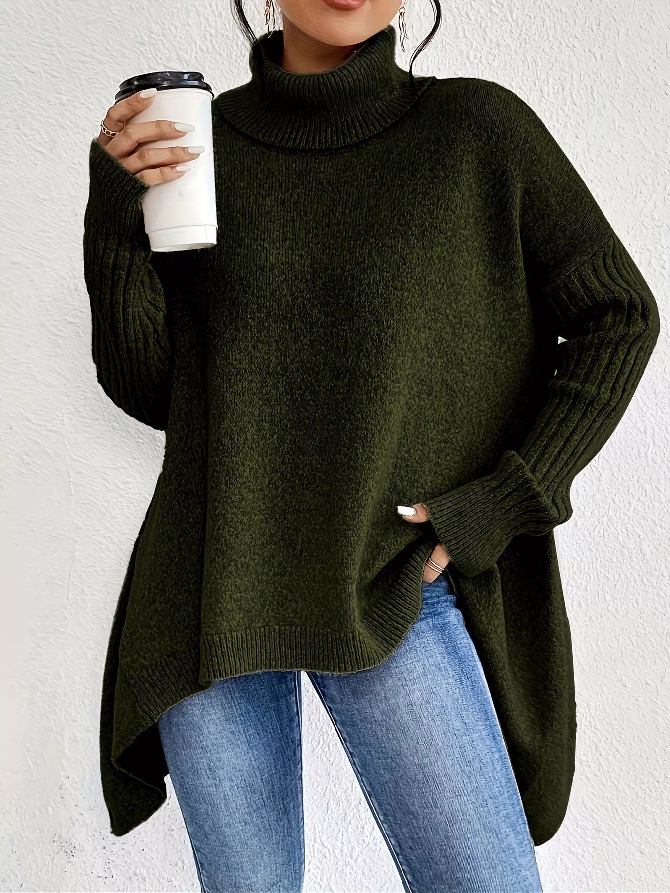 Turtleneck High-Low Hem Sweater