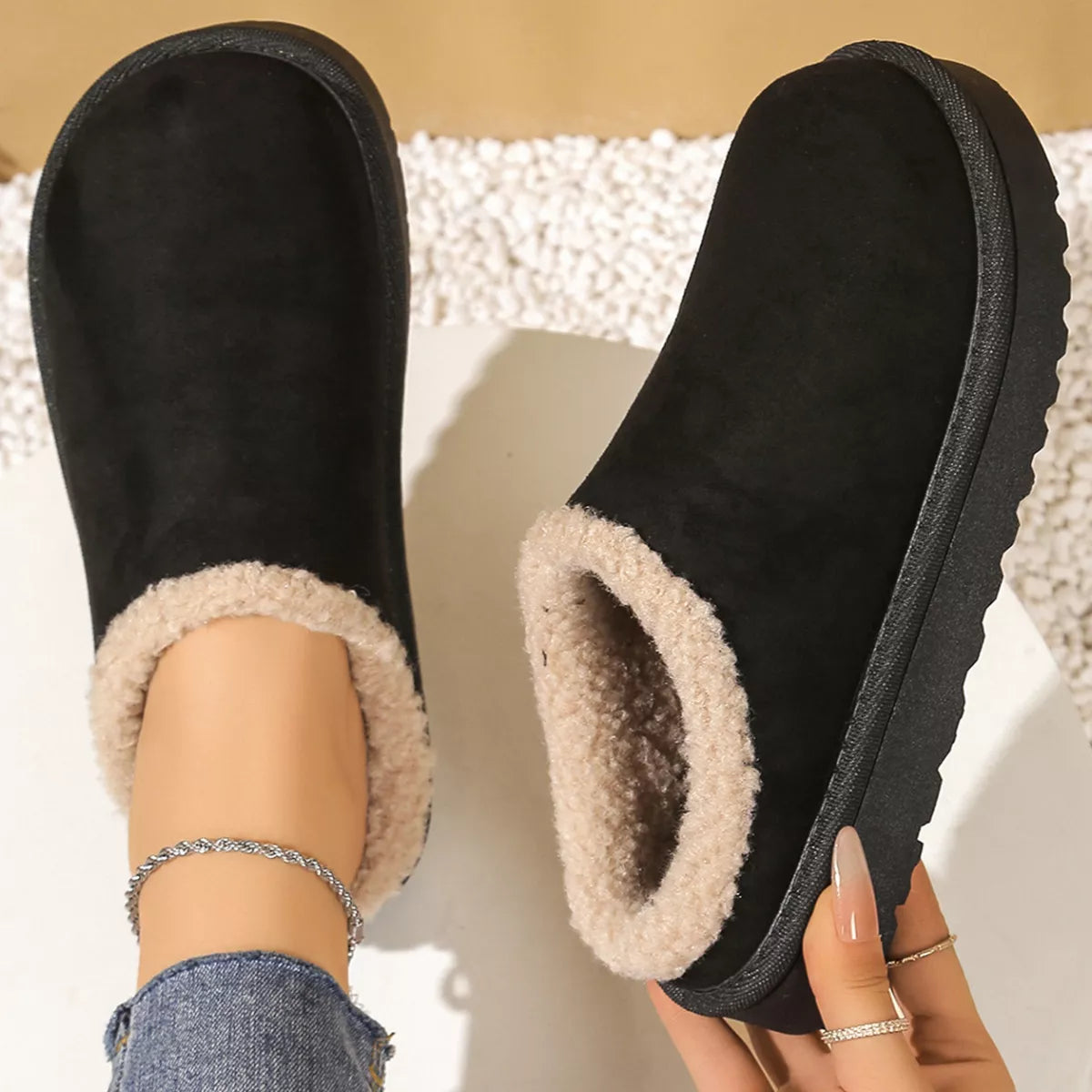 Plush Lined Round Toe Slippers