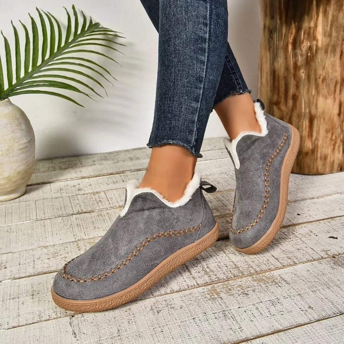Round Toe Sherpa-Lined Slip-Ons