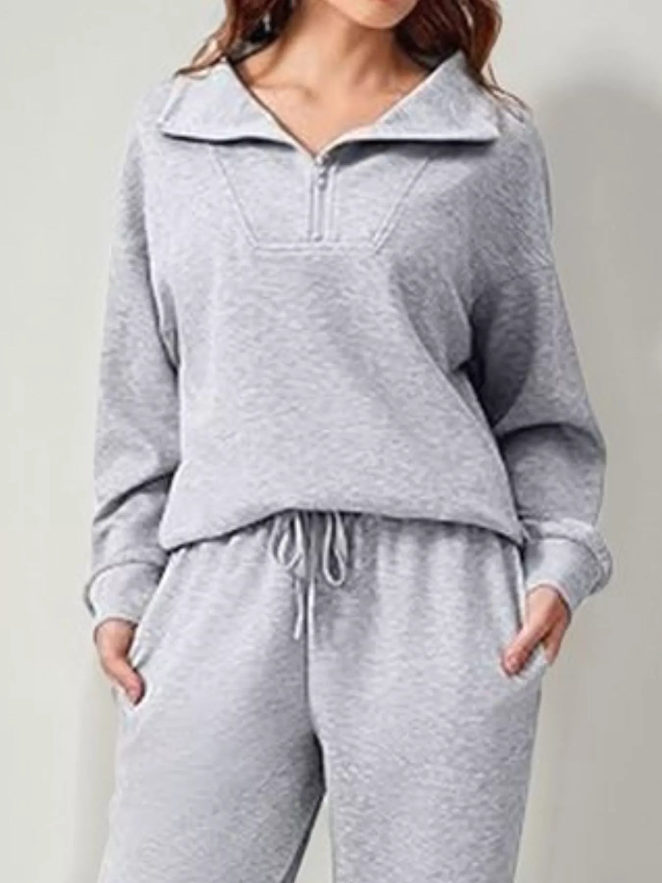 Relaxed Fit Quarter-Zip Top and Pants Set