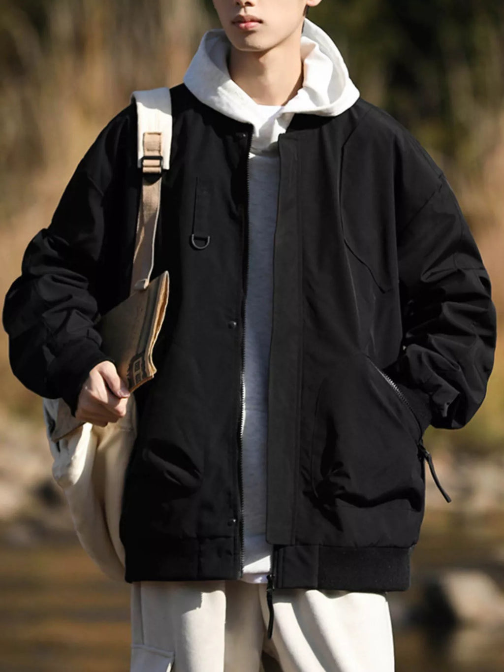 Men's Plus Size Casual Loose Fit Zip Up Jacket
