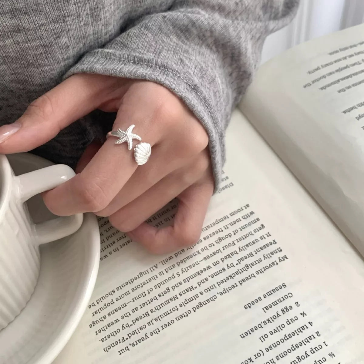 Starfish & Seashell Open Ring