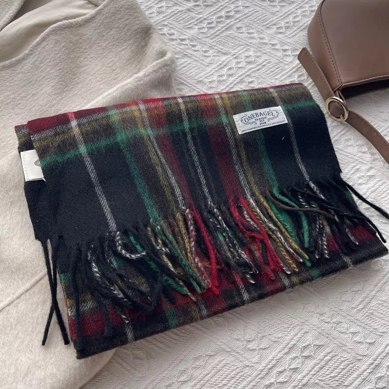 Wool Plaid Tassel Scarf