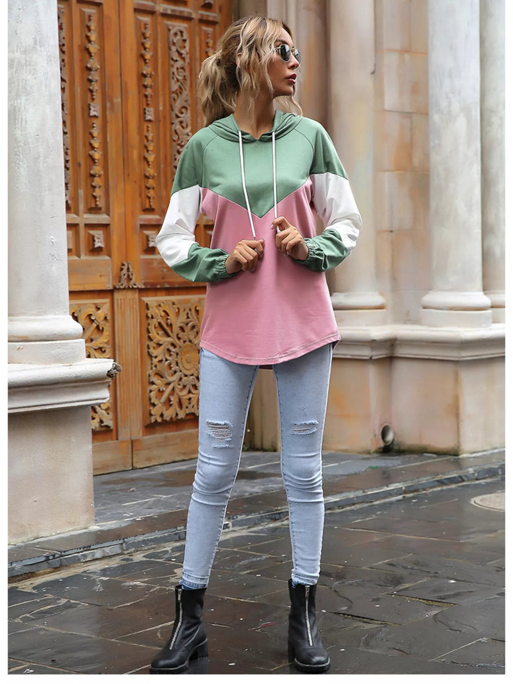 Color Block Casual Long Sleeve Hoodie