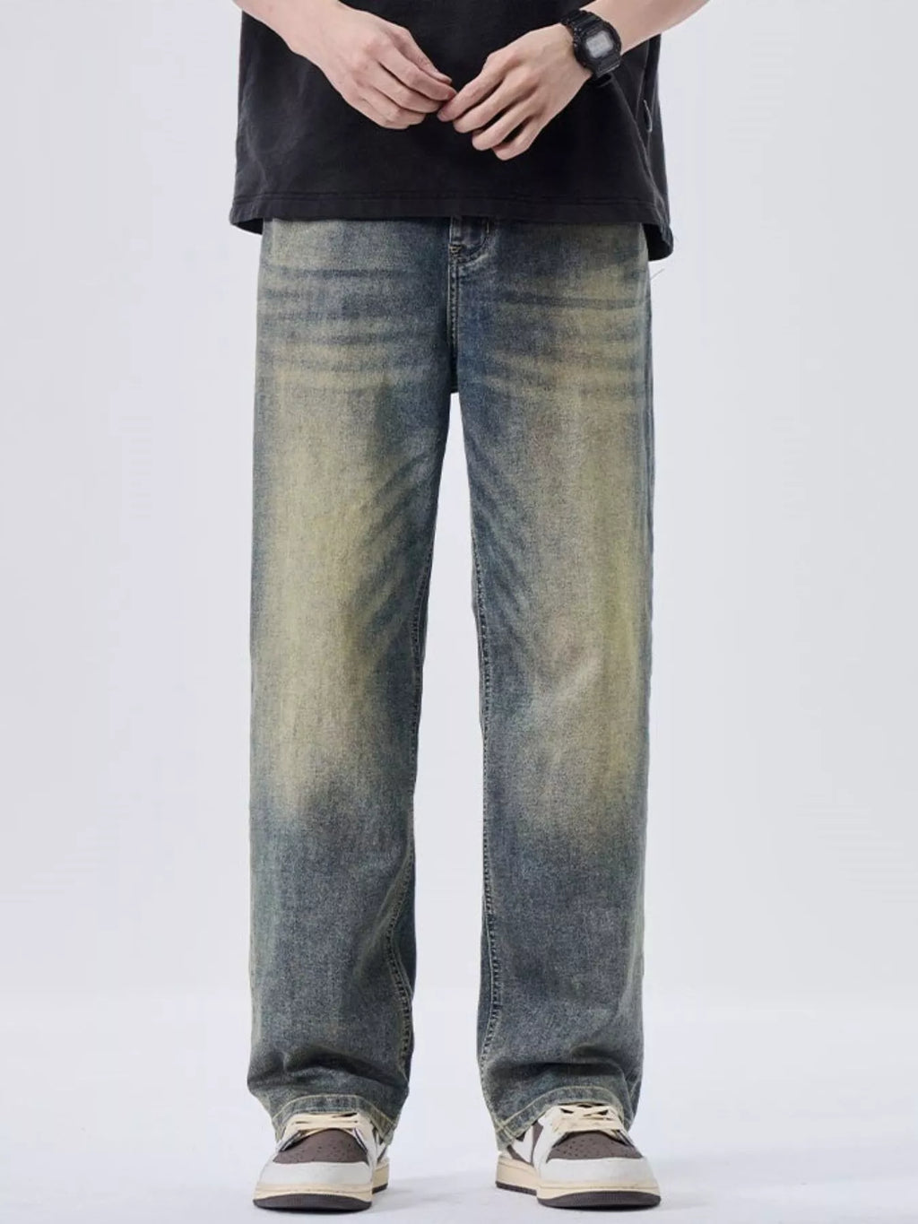 Men's Vintage Wash Wide Leg Jeans