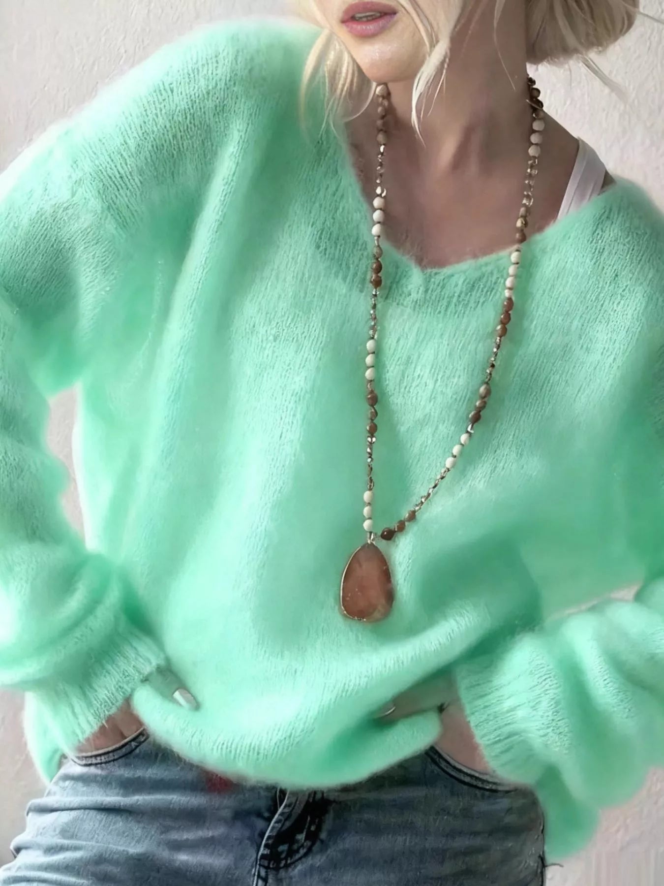 V-Neck Dropped Shoulder Sweater