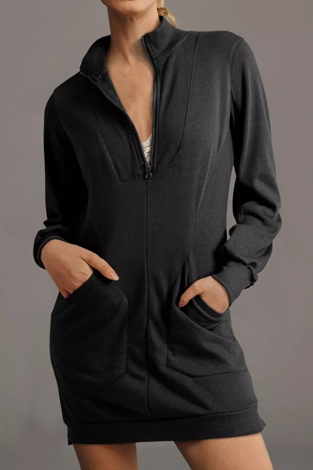 Zip Front Long Sleeve Sweatshirt Dress