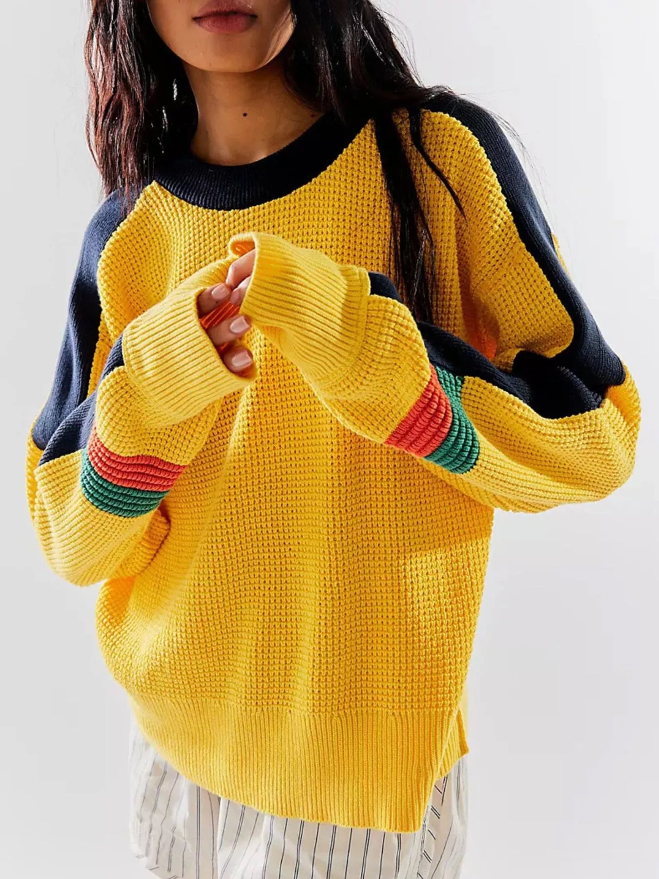 Color Block Waffle Knit Sweater