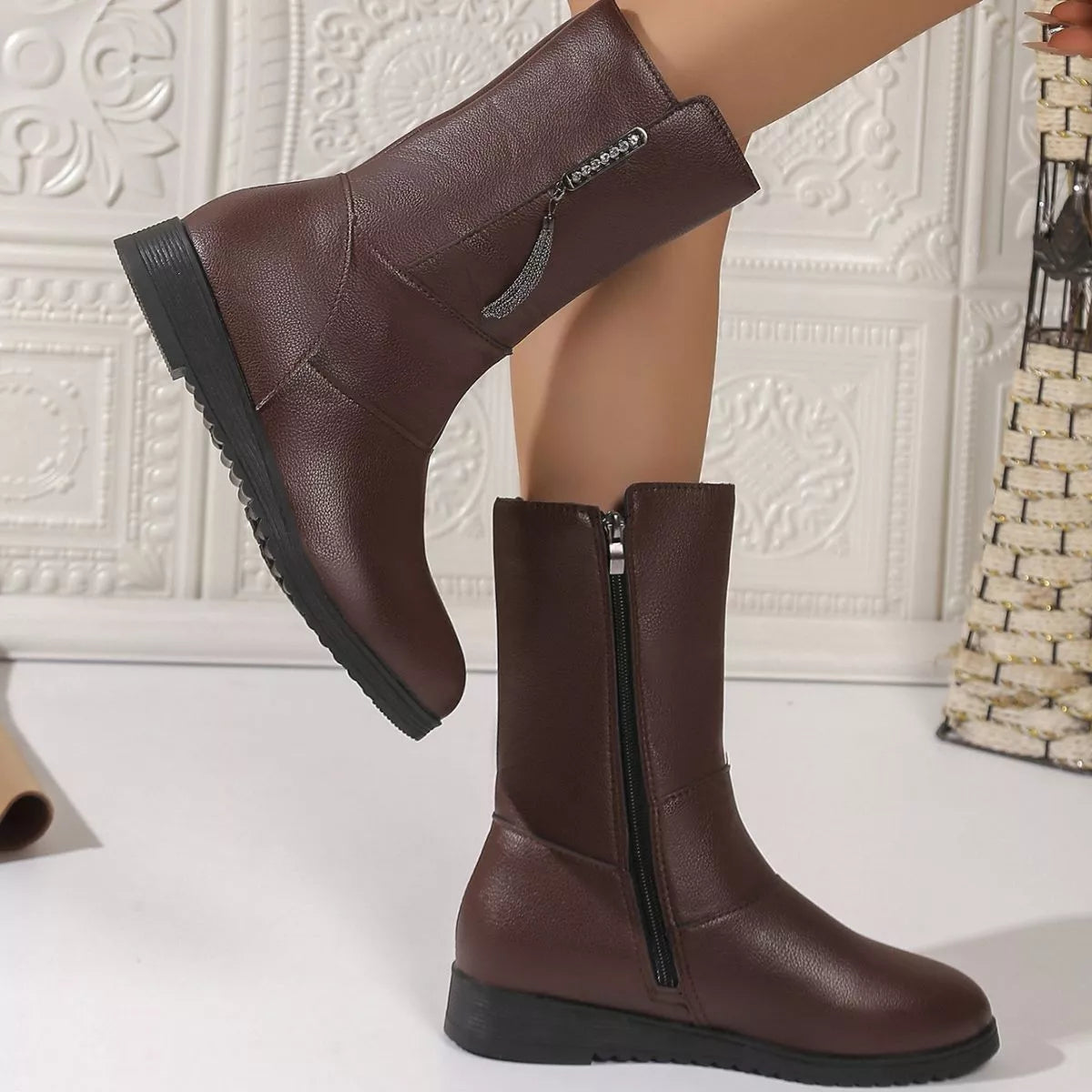 Round Toe Side Zip Boots