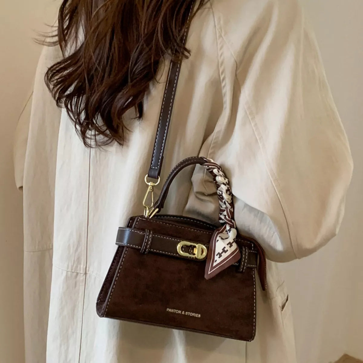 Suede Mini Crossbody Bag with Leather Strap