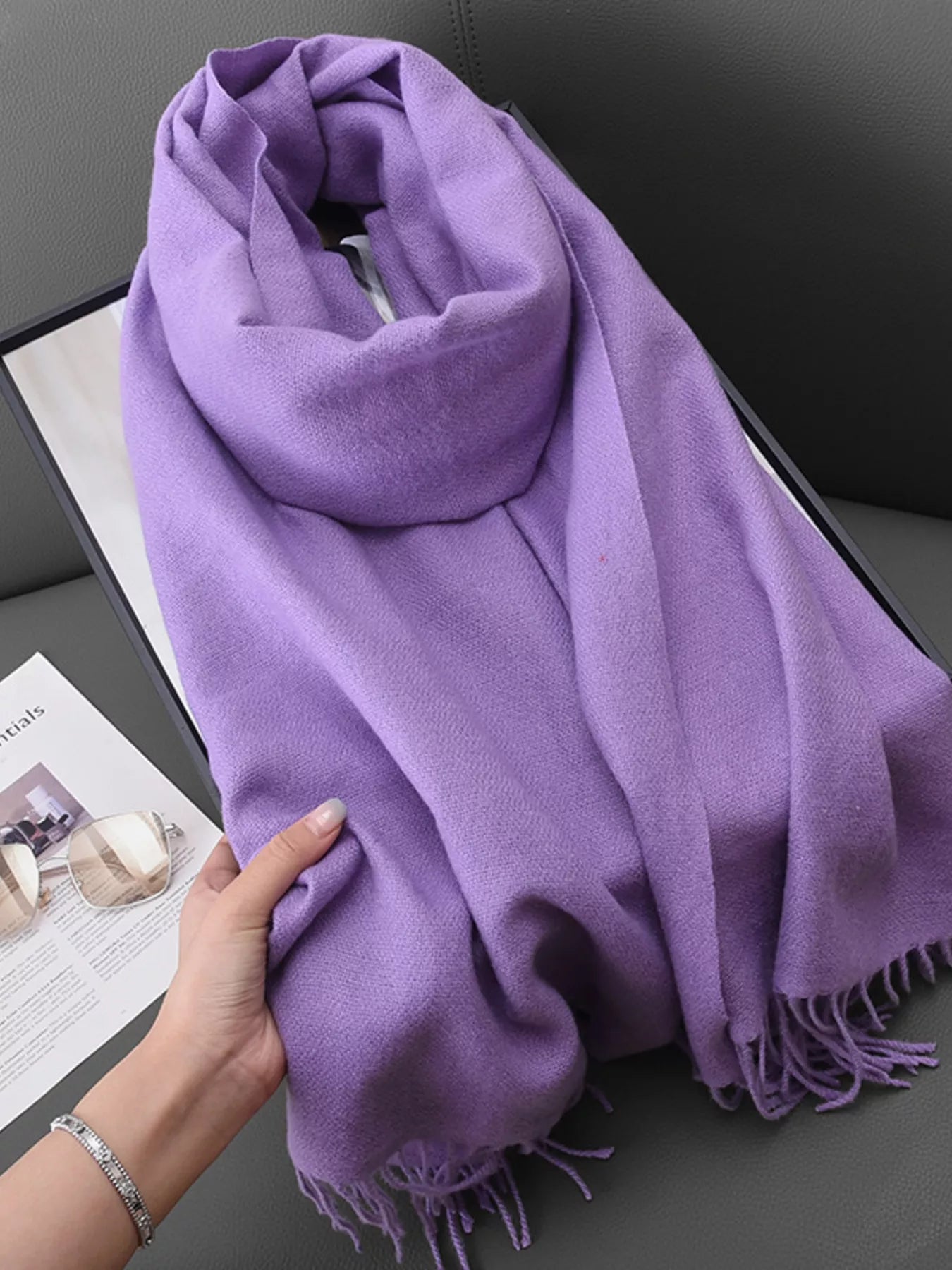 Solid Color Fringe Scarf