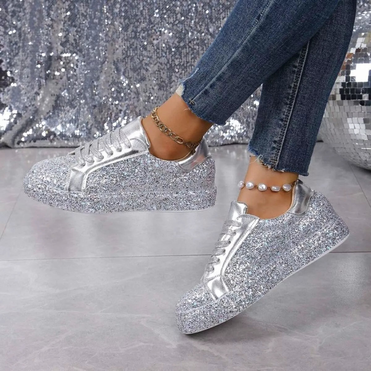 Sparkling Lace Up Sneakers