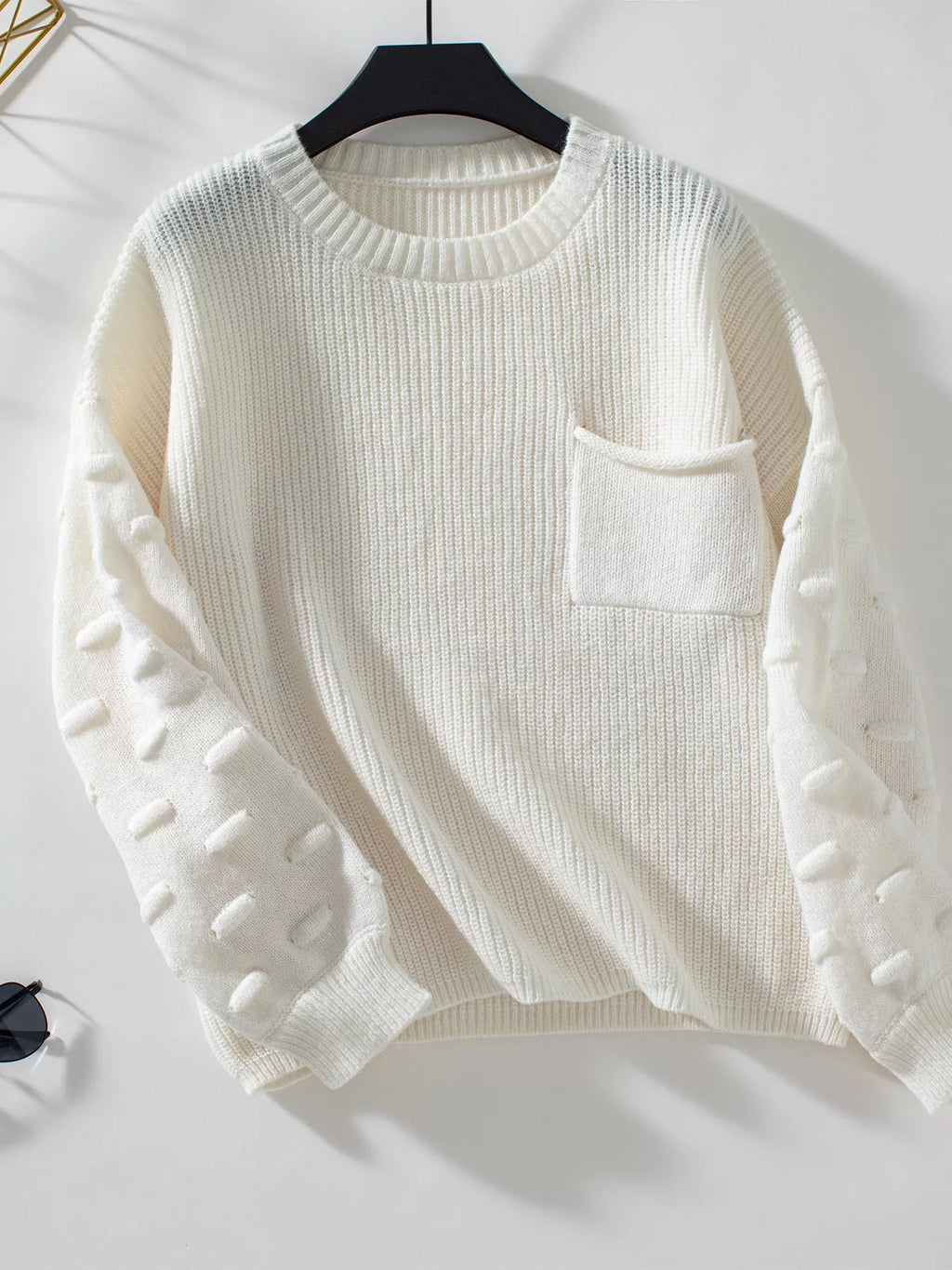 Pocket Detail Round Neck Sweater