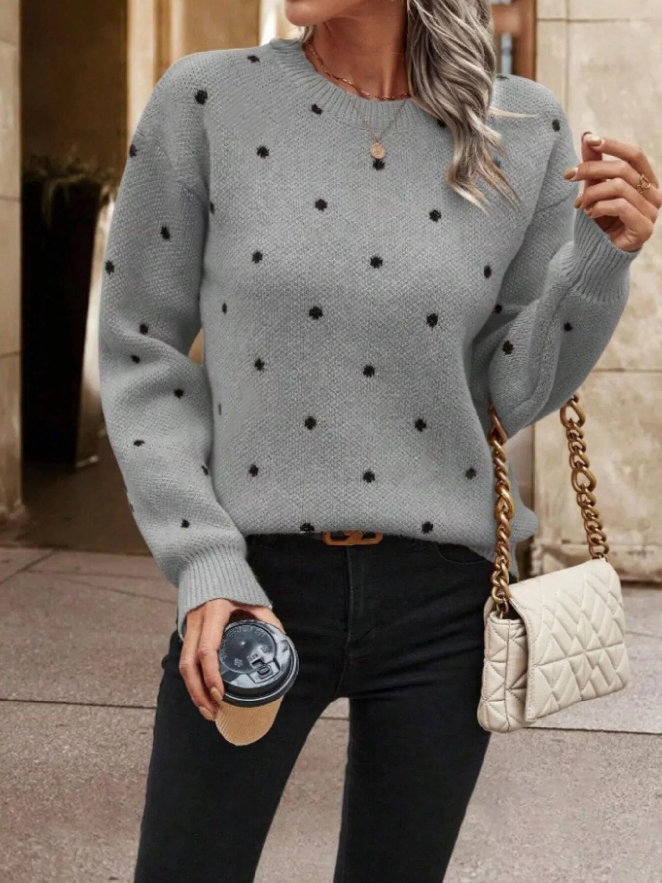 Polka Dot Round Neck Sweater