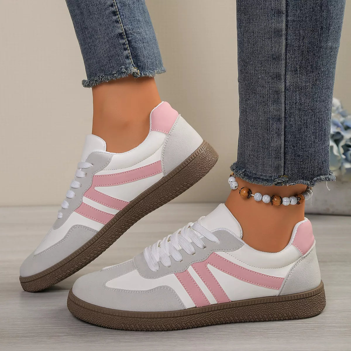 Striped Lace-Up Casual Sneakers