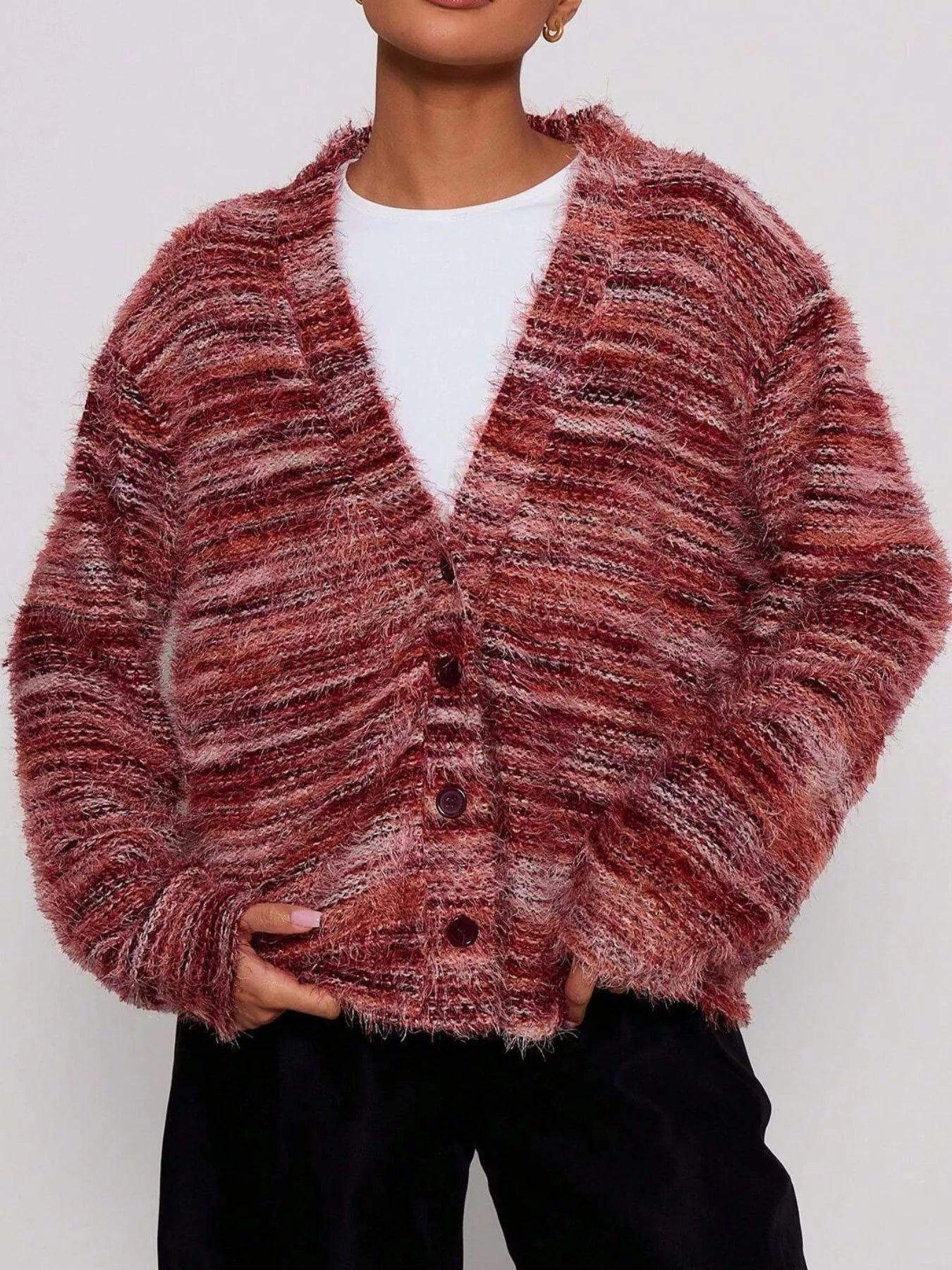 Textured Knit Button-Down Cardigan