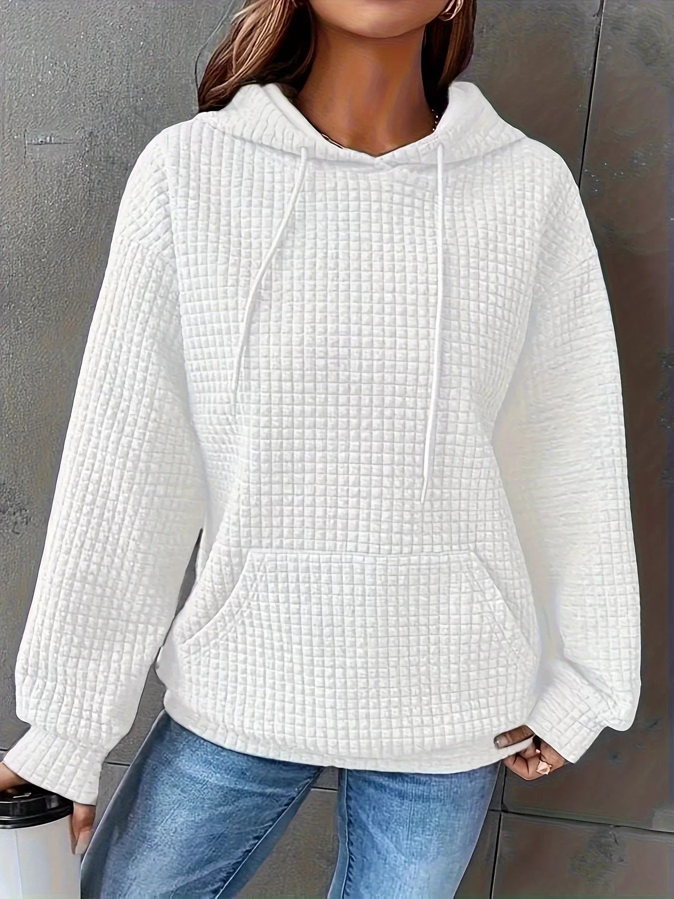 Textured Knit Drawstring Hoodie