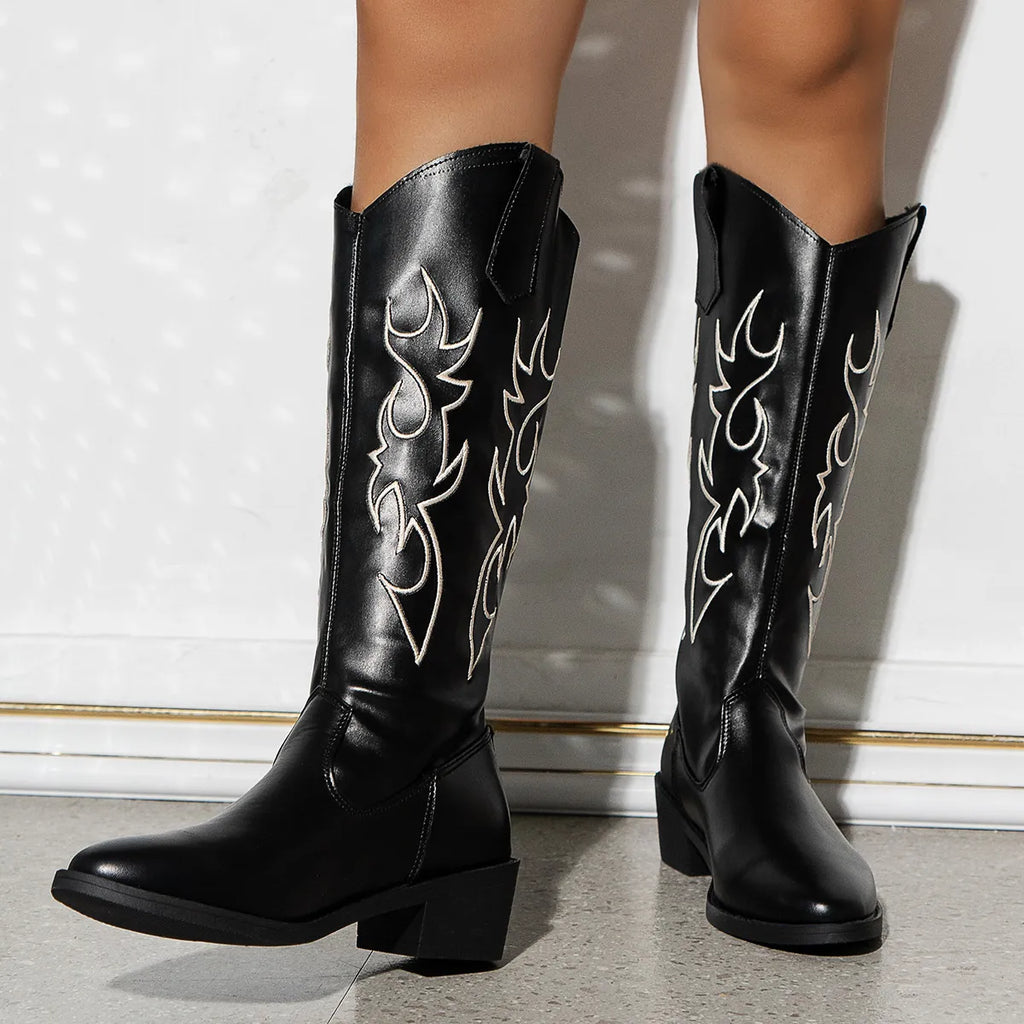 Point Toe Block Heels Boots