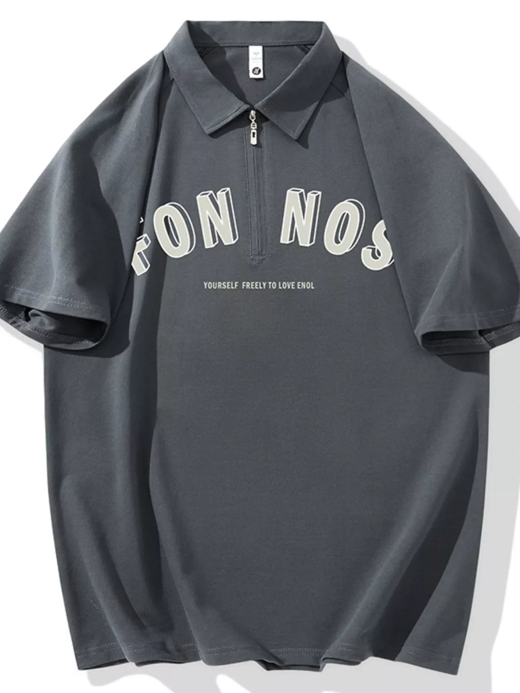 Men's Plus Size Zipper Polo Shirt with Letter Print
