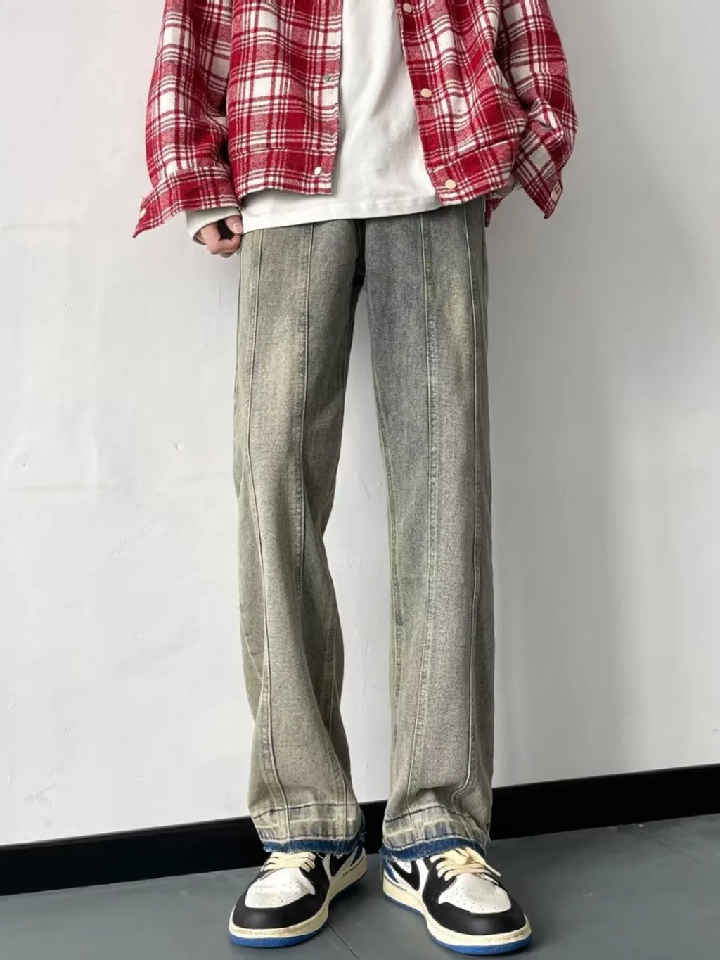 Men's Full Size Vintage Wash Wide Leg Jeans Plus Size