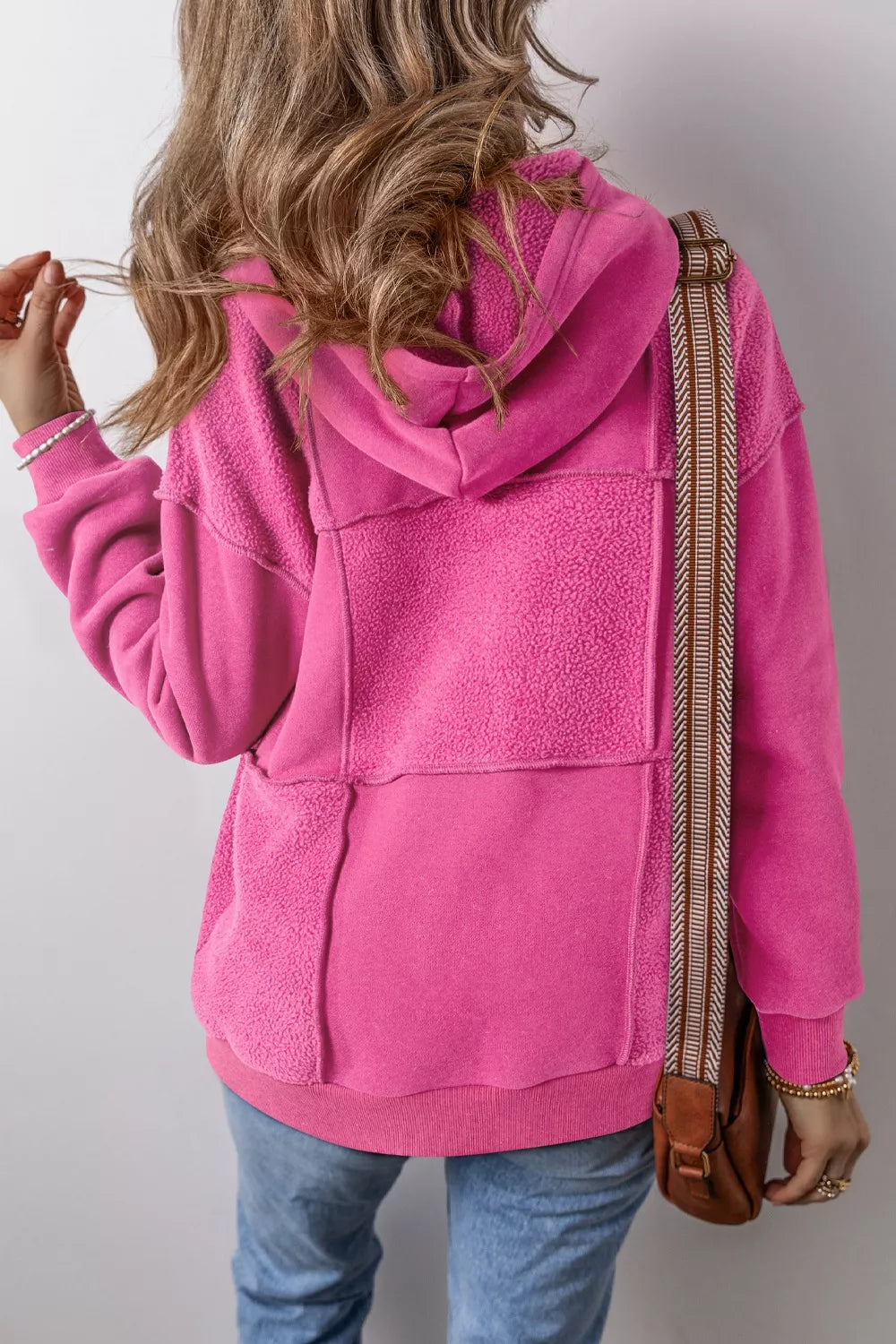 Sherpa Patchwork Long Sleeve Hoodie