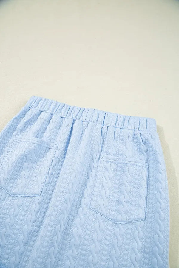 Contrast Trim Textured Crewneck Tee and Pocketed Skirt Set