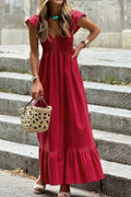 Smocked Tiered Cap Sleeve Maxi Dress
