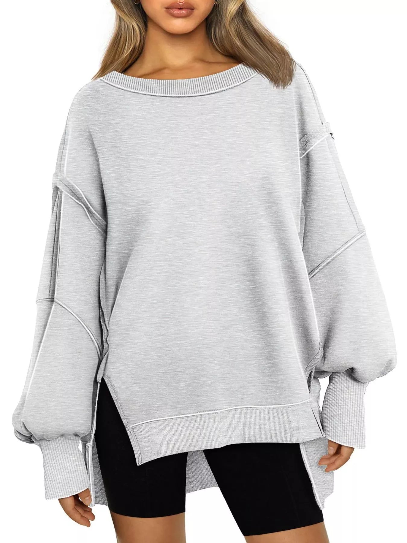 Side Slit Long Sleeve Oversized Sweatshirt
