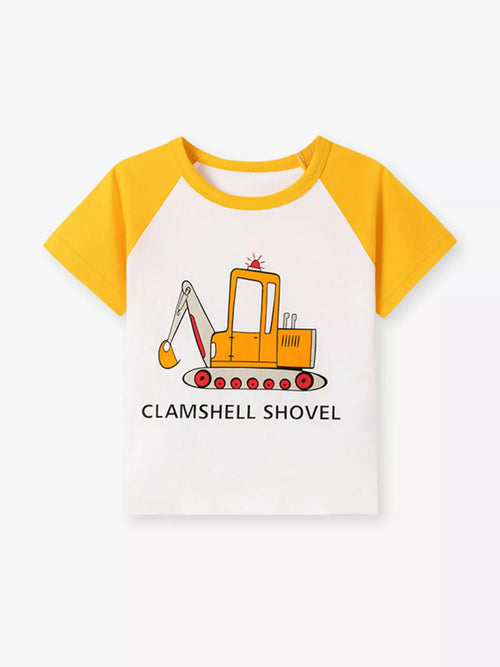 Children's Cartoon Vehicle Graphic Raglan Sleeve T-Shirts