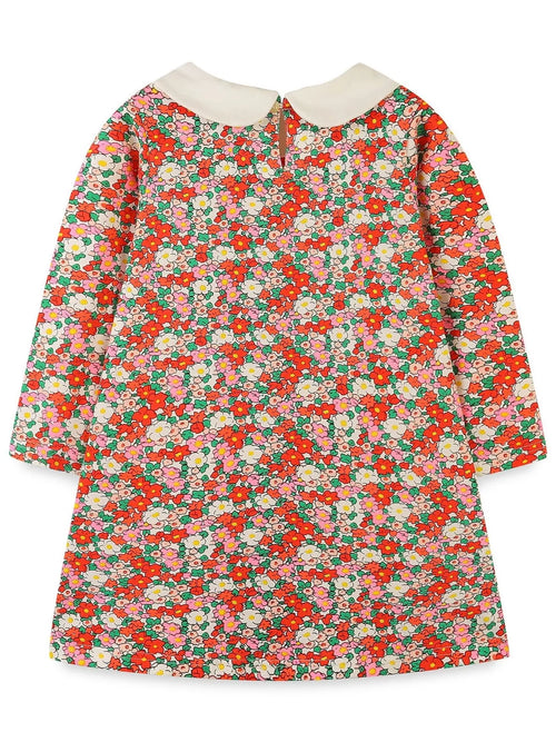 Children's Floral Print Long Sleeve Peter Pan Collar Dress