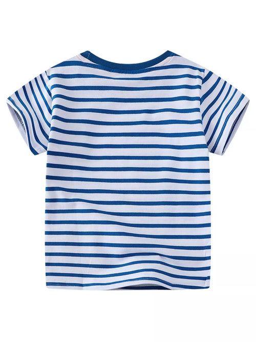 Children's Dinosaur Round Neck Striped T-Shirt