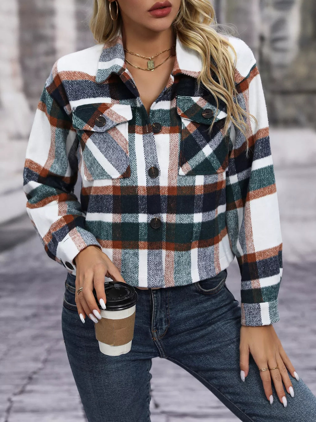 Plaid Button-Up Jacket