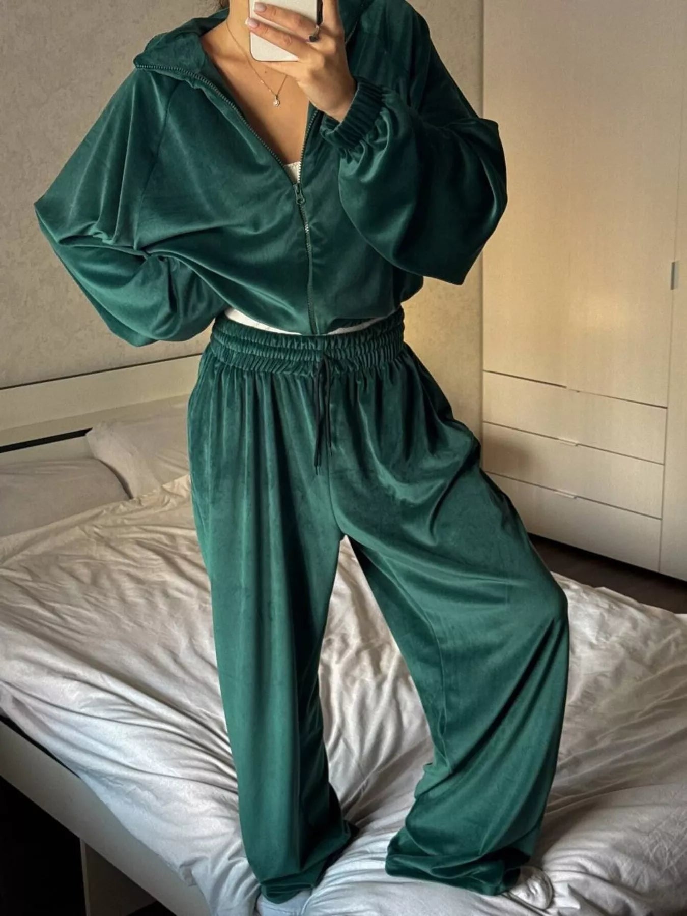 Zip Up Long Sleeve Outerwear and Pants Set