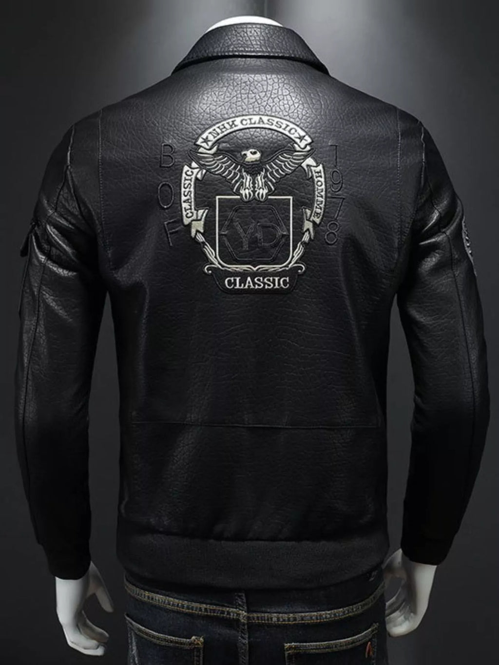 Men's Plus Size Zip Up Leather Bomber Jacket