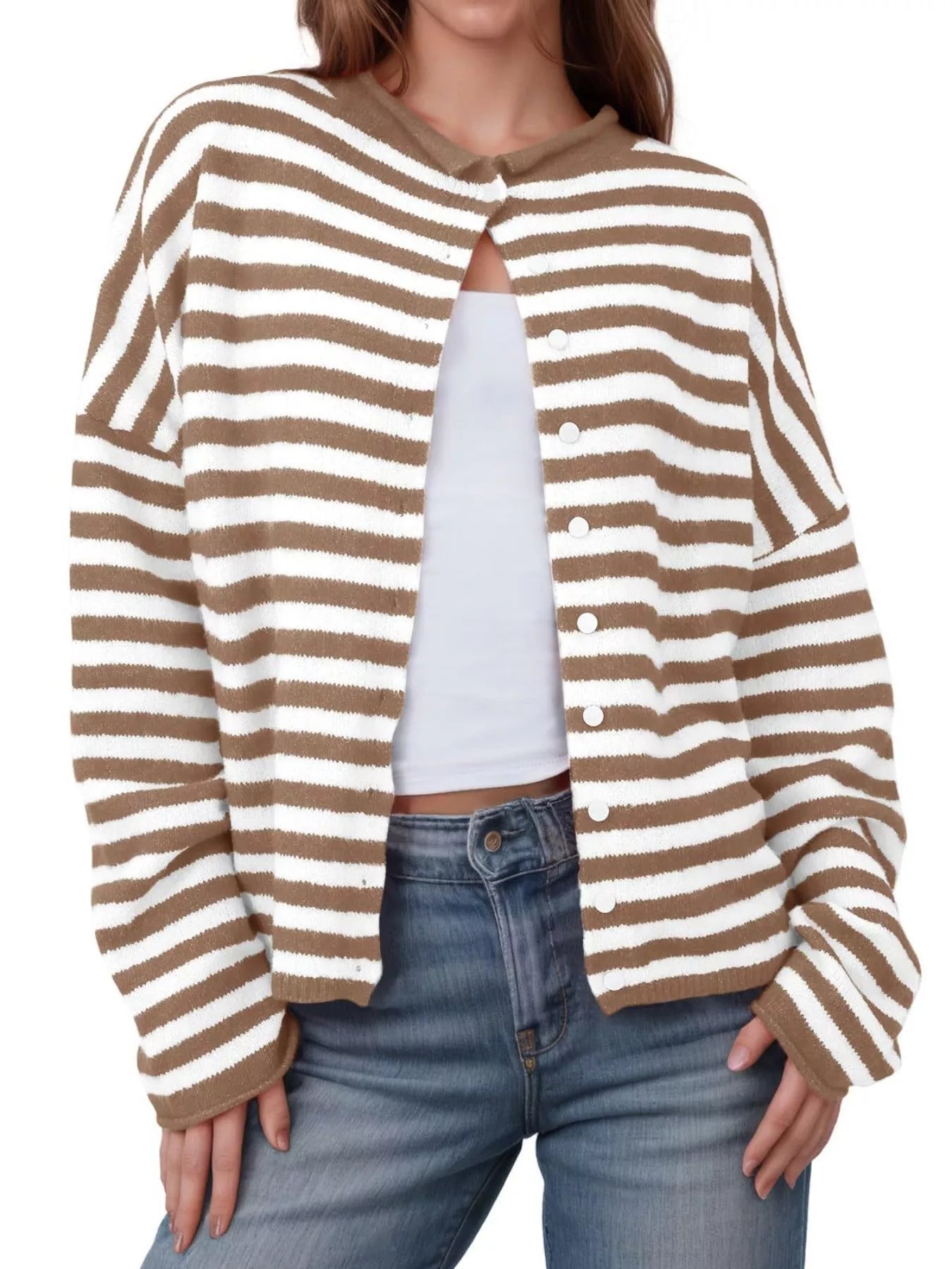 Striped Button-Down Knit Cardigan