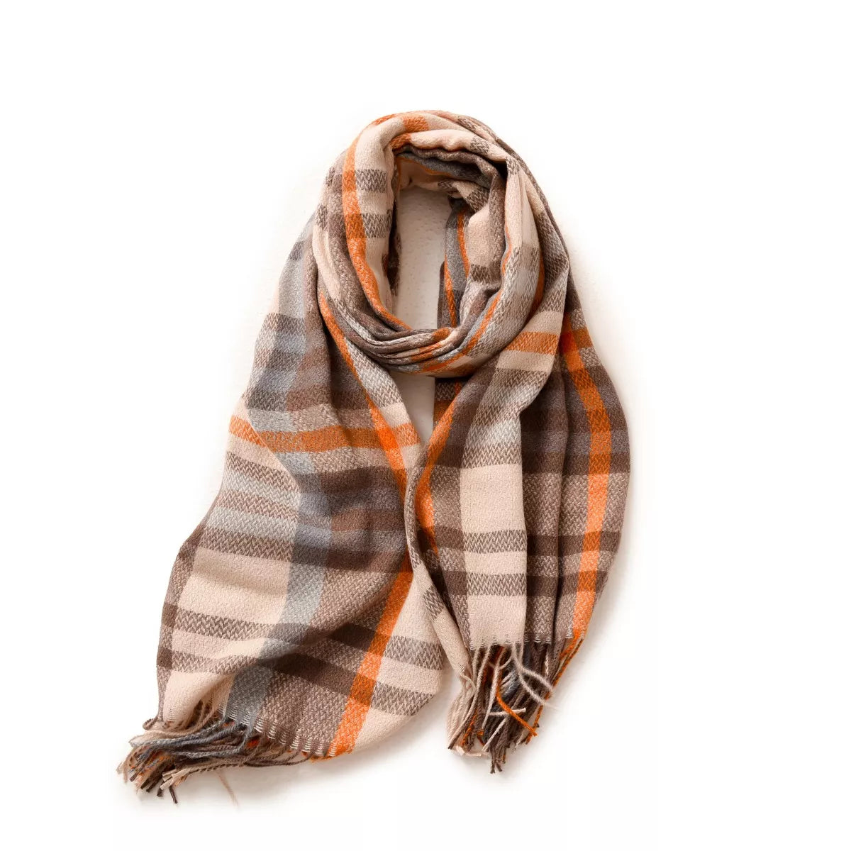 Warm Plaid Fringe Scarf