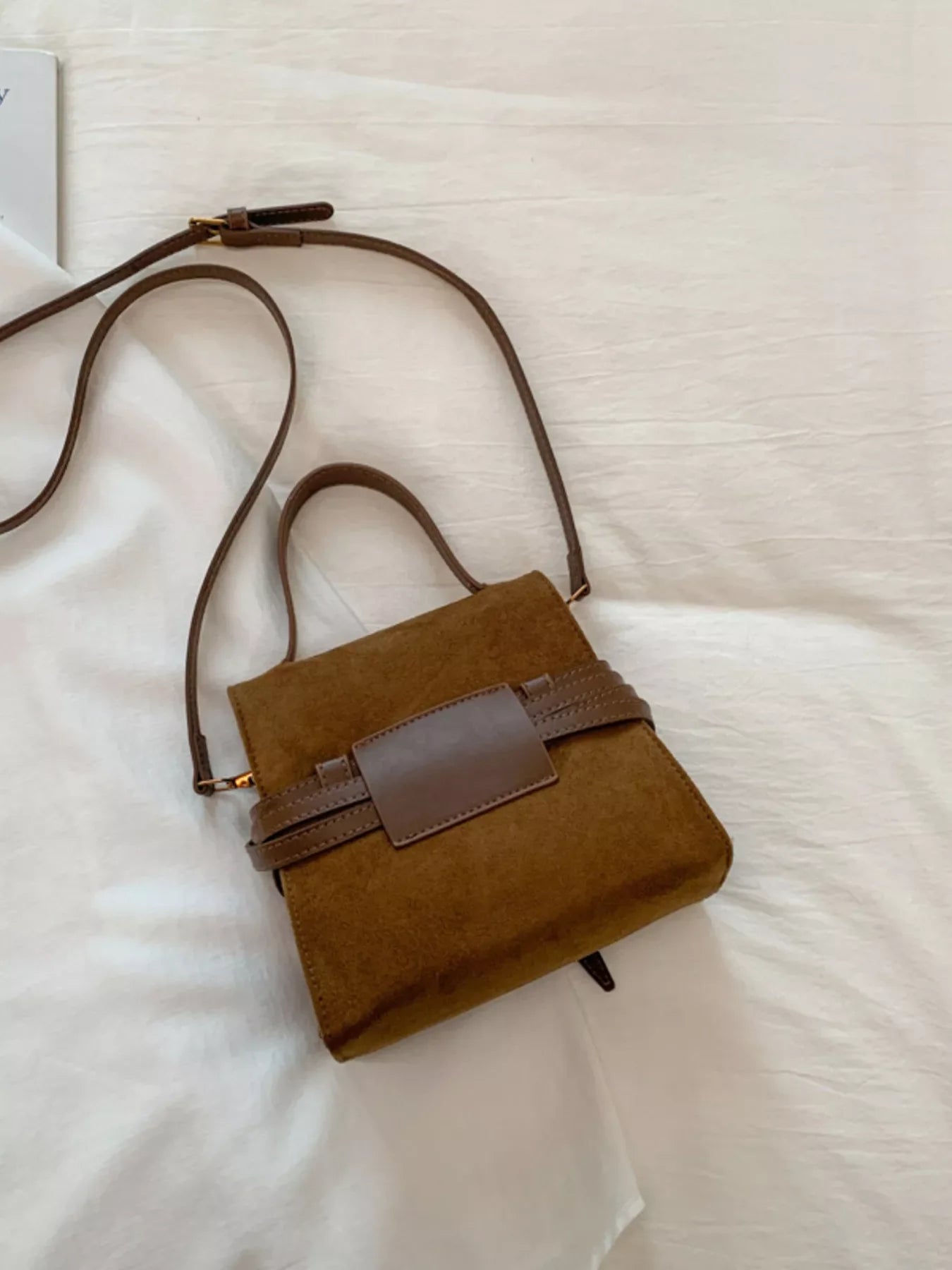 Suede Buckle Decor Crossbody Bag