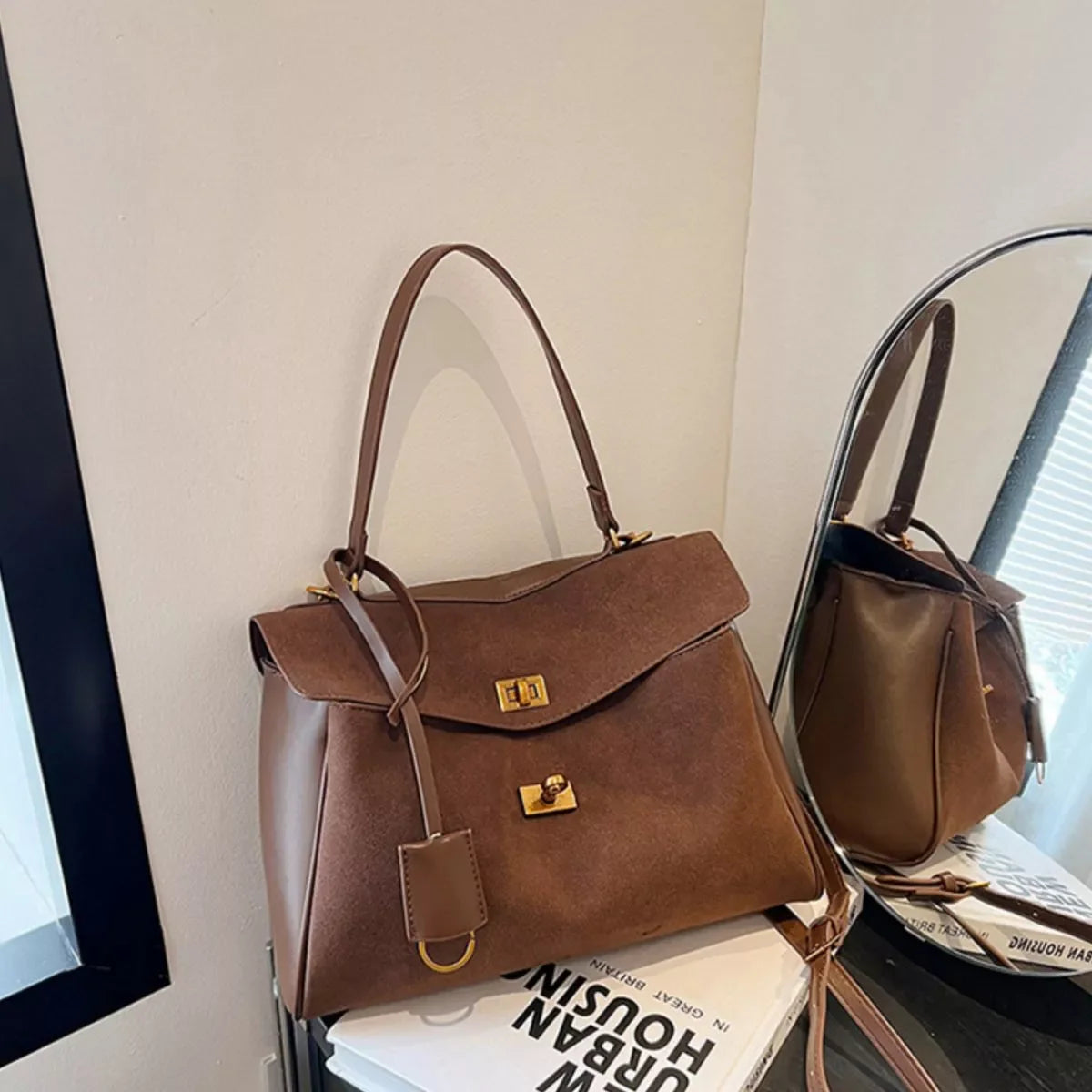 Solid Color Flap Crossbody Bag