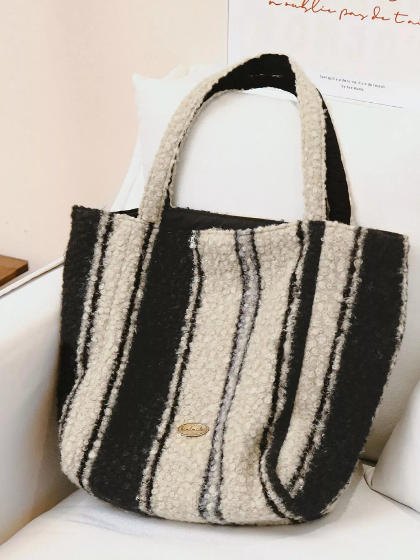 Reversible Striped Plush Tote Bag